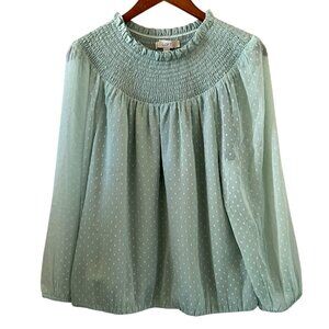 LOFT NEW Bohemian Smocked Swiss Dot Long Sleeve Blouse Size M